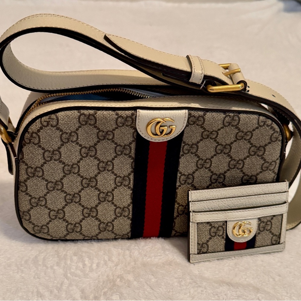 Gucci Ophidia Beige and Red Crossbody with Card Holder